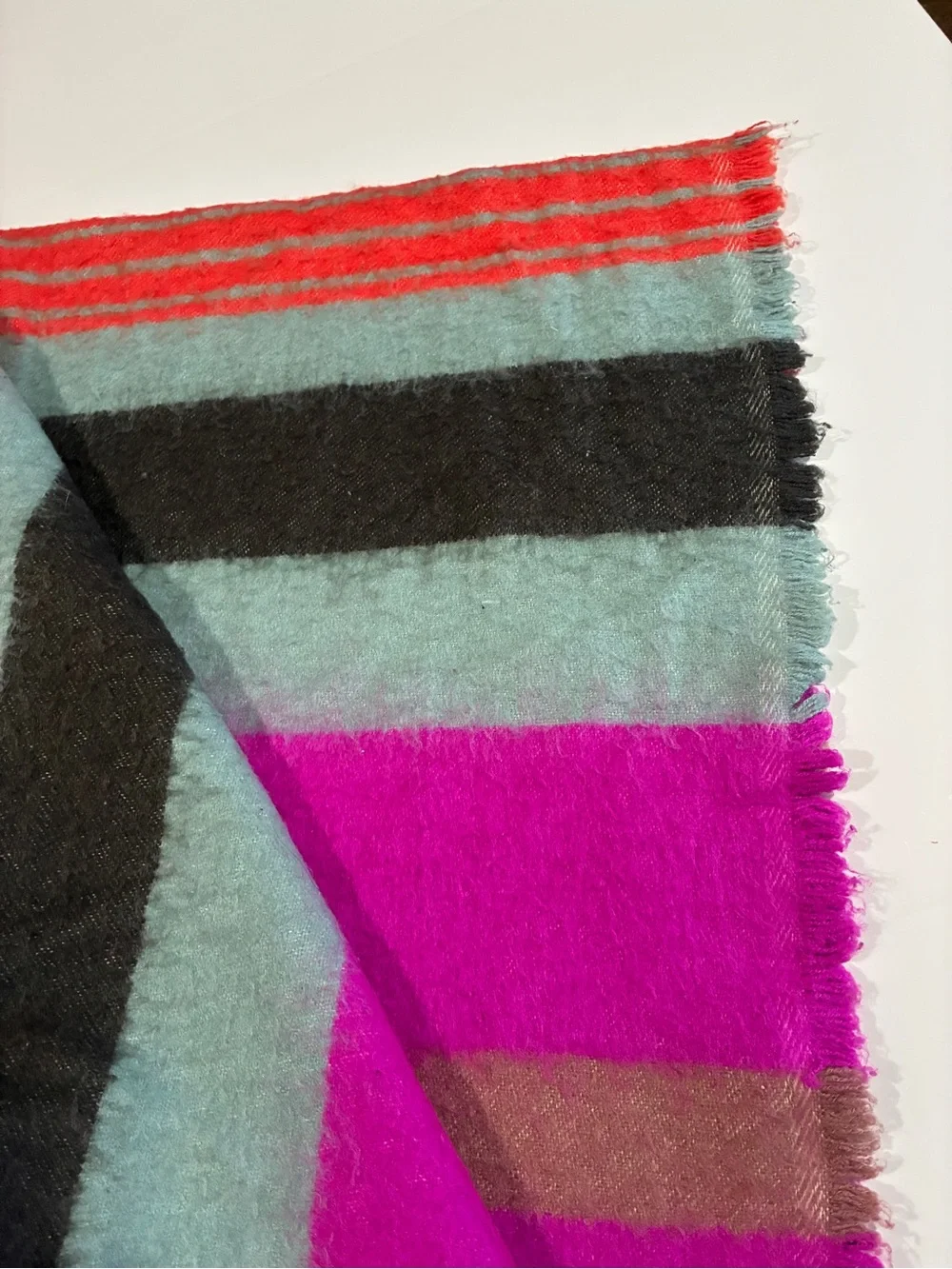 Anthropologie Fuzzy Striped Throw in Hot Pink and Aqua Whimsy Boho